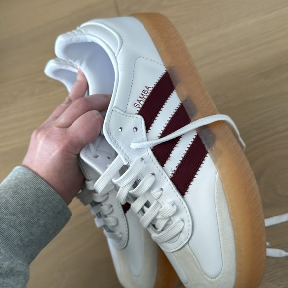 adidas White Sneakers with Maroon Stripes and Gum Sole — Clean Retro Style - Picture 4 of 5